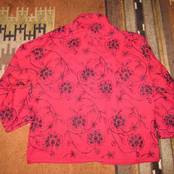 House of Anthropologie Red Cotton Jacket Top Embroidered - Picture 3 of 6